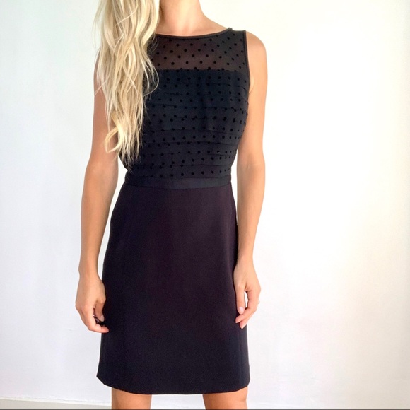 Loft NWT Black Polka Dot Layered Sheath Dress sz 2 - Picture 3 of 12